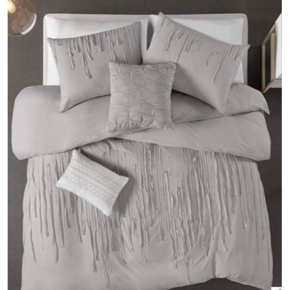 Urban Habitat Paloma Stripe Grey Full Queen 3 Piece 100% Cotton Duvet Cover Set